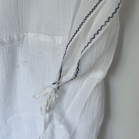 Joie Tunic Beach Dress Coverup M/L White V-Neck Blue Embroidered Cotton Summer - Picture 5 of 11